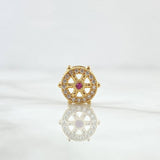 Charm Towbar 1gr / 1cm / White and Fuchsia Zircons 18K Yellow Gold *