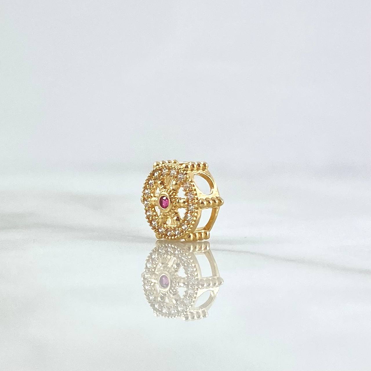 Charm Towbar 1gr / 1cm / White and Fuchsia Zircons 18K Yellow Gold *