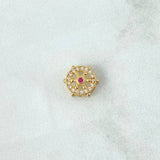 Charm Towbar 1gr / 1cm / White and Fuchsia Zircons 18K Yellow Gold *