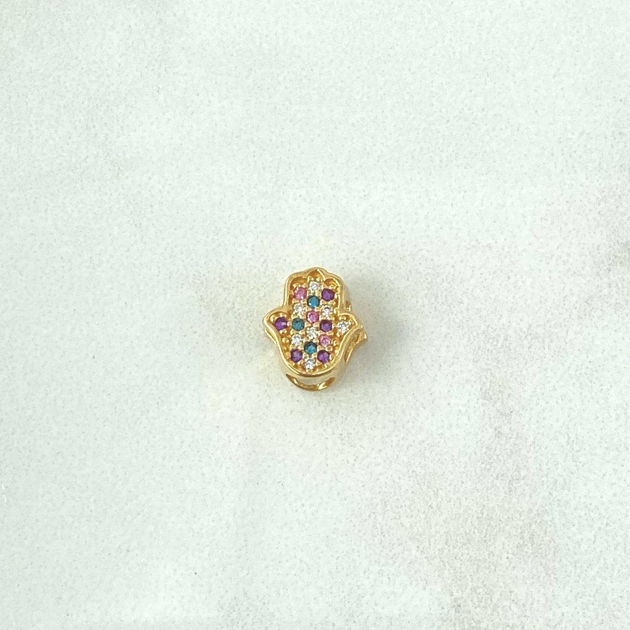 Charm Hamsa Hand 0.9gr / 1cm / Colored Zircons 18K Yellow Gold *
