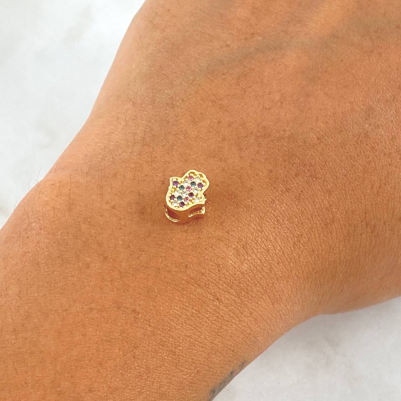 Charm Hamsa Hand 0.9gr / 1cm / Colored Zircons 18K Yellow Gold *