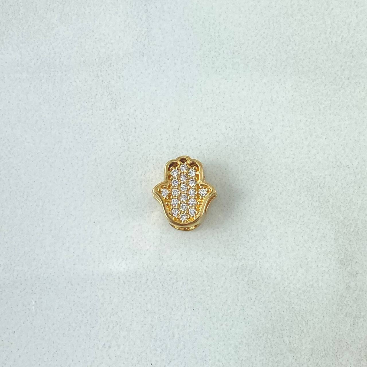Charm Hamsa Hand 0.9gr / 1cm / White Zircons 18K Yellow Gold *