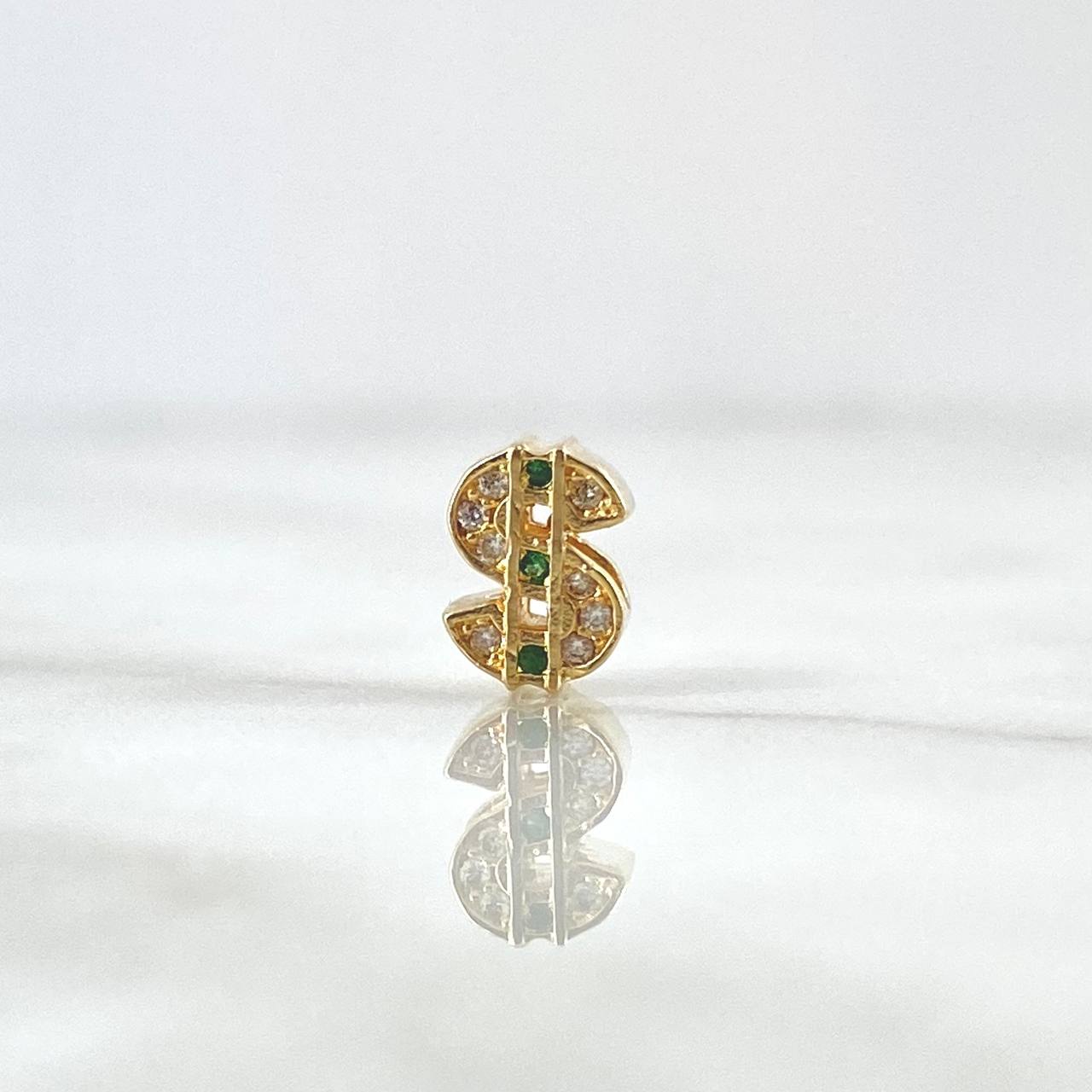 Charm Peso Sign 1.45gr / 0.5cm / White and Green Zircons 18K Yellow Gold *