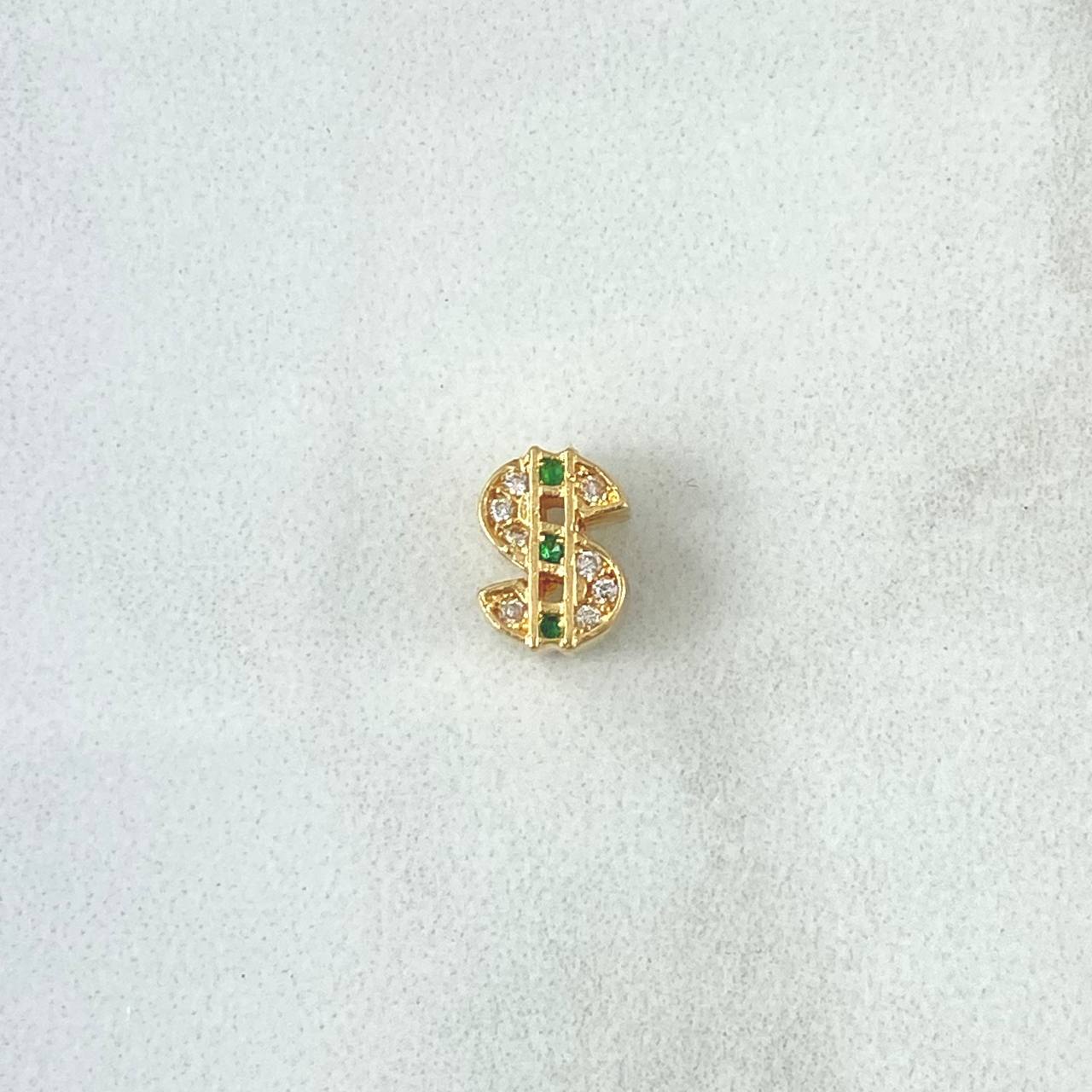 Charm Peso Sign 1.45gr / 0.5cm / White and Green Zircons 18K Yellow Gold *