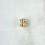 Charm Peso Sign 1.45gr / 0.5cm / White and Green Zircons 18K Yellow Gold *