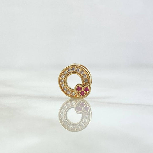 Charm Heart Hoop 0.9gr / 1cm / White and Fuchsia Zircons 18K Yellow Gold *