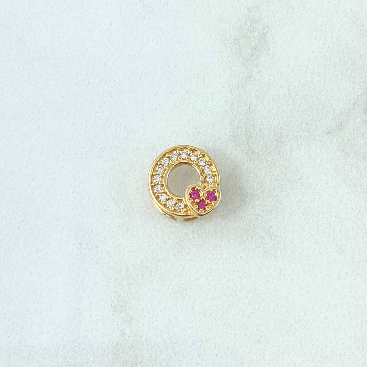 Charm Heart Hoop 0.9gr / 1cm / White and Fuchsia Zircons 18K Yellow Gold *