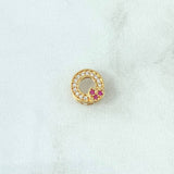 Charm Heart Hoop 0.9gr / 1cm / White and Fuchsia Zircons 18K Yellow Gold *