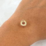 Charm Heart Hoop 0.9gr / 1cm / White and Fuchsia Zircons 18K Yellow Gold *