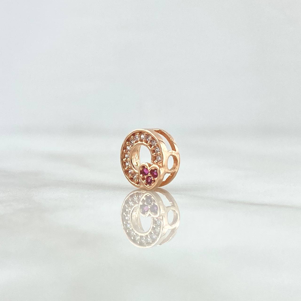 Charm Heart Hoop 0.9gr / 1cm / White and Fuchsia Zircons 18K Rose Gold *