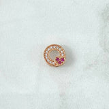 Charm Heart Hoop 0.9gr / 1cm / White and Fuchsia Zircons 18K Rose Gold *