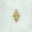 Charm Hamsa Hand 1.3gr / 2cm / Inverted Heart - White and Green Zircons 18K Yellow Gold *