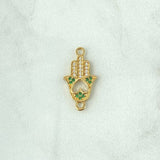 Charm Hamsa Hand 1.3gr / 2cm / Inverted Heart - White and Green Zircons 18K Yellow Gold *