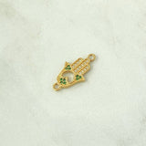 Charm Hamsa Hand 1.3gr / 2cm / Inverted Heart - White and Green Zircons 18K Yellow Gold *