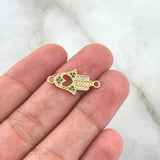 Charm Hamsa Hand 1.3gr / 2cm / Inverted Heart - White and Green Zircons 18K Yellow Gold *