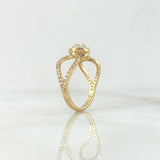 Ring Solitaire Halo Crossed Waves 2.6gr / Size 6 1/2 / White Zircons Yellow Gold