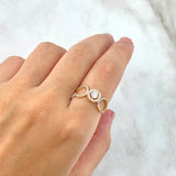 Ring Solitaire Halo Crossed Waves 2.6gr / Size 6 1/2 / White Zircons Yellow Gold