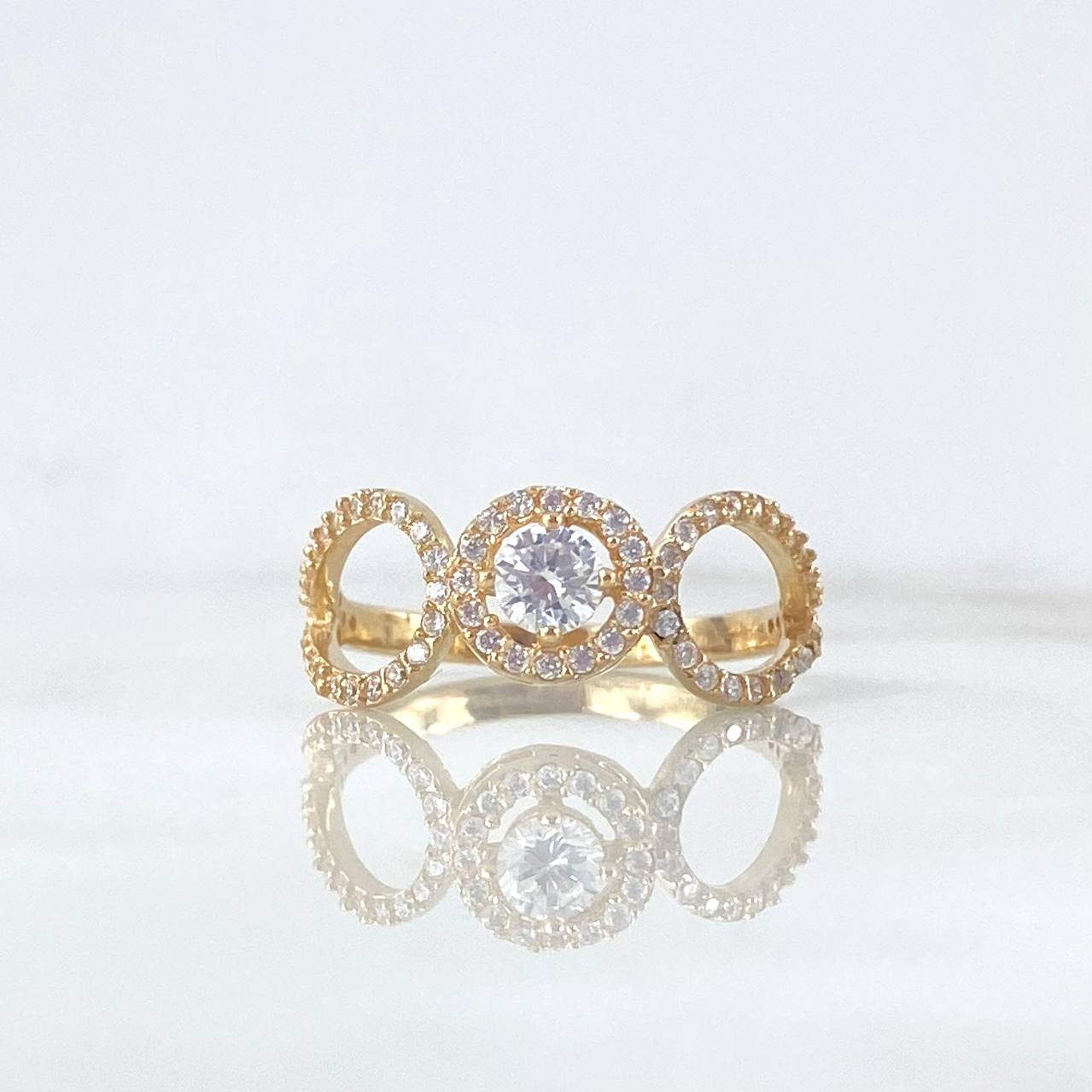 Ring Solitaire Halo Crossed Waves 2.6gr / Size 6 1/2 / White Zircons Yellow Gold