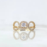 Ring Solitaire Halo Crossed Waves 2.6gr / Size 6 1/2 / White Zircons Yellow Gold