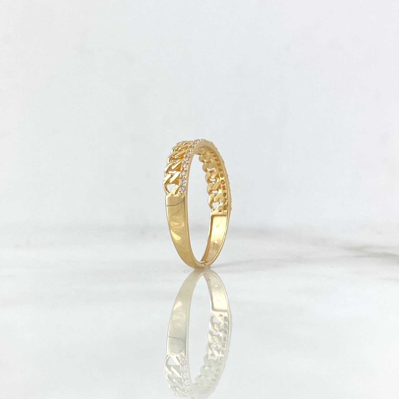 Cuban Ring Churumbela 1.95gr / Size 6 3/4 / White Zircons 18K Yellow Gold ©