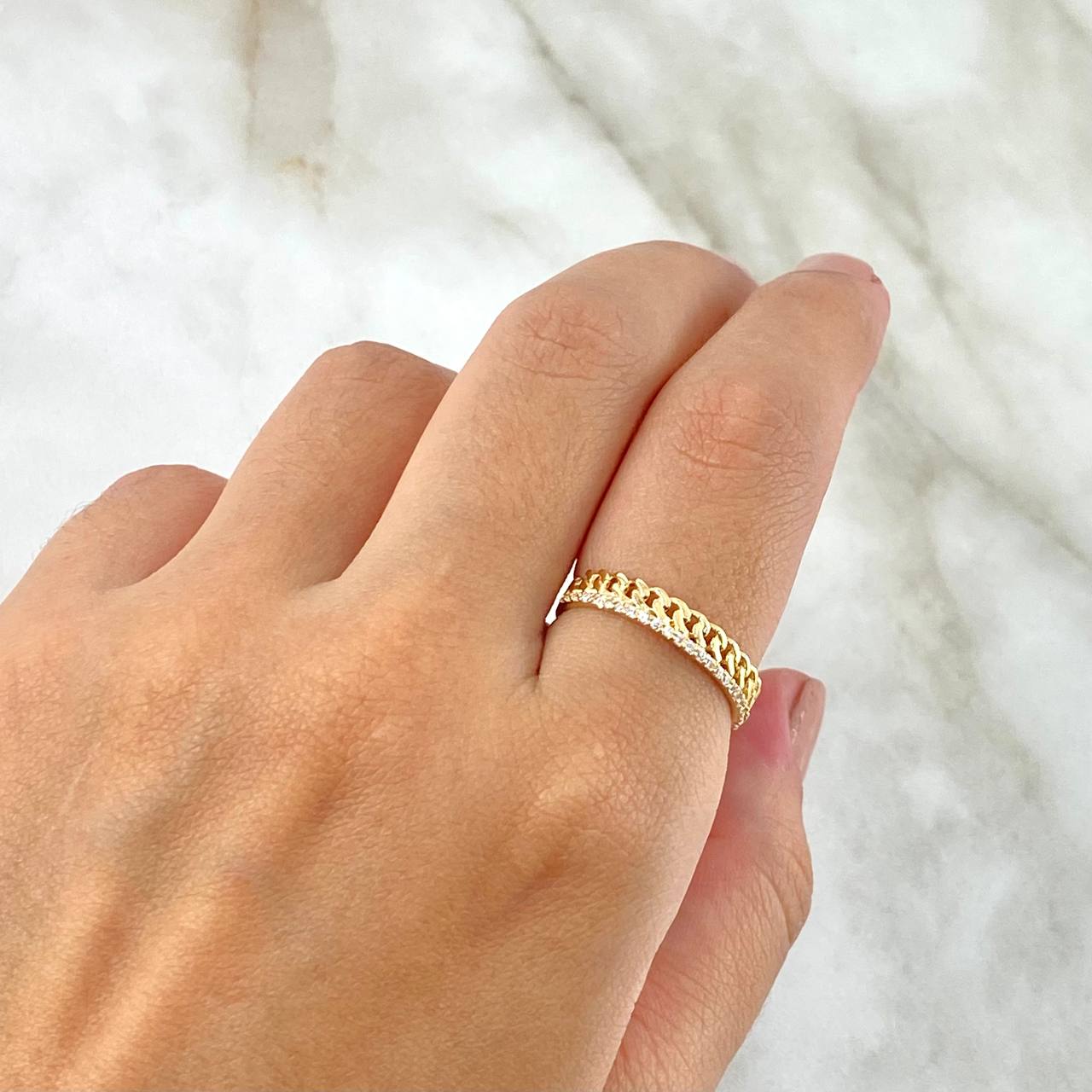 Cuban Ring Churumbela 1.95gr / Size 6 3/4 / White Zircons 18K Yellow Gold ©