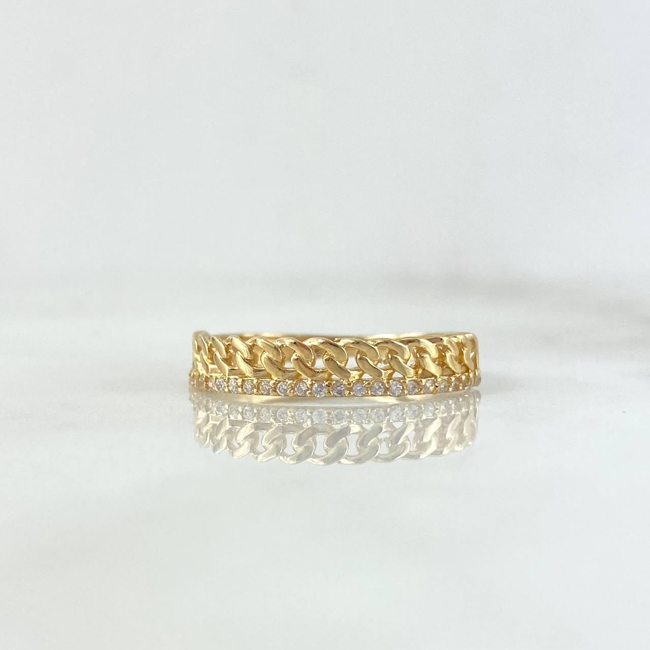 Cuban Ring Churumbela 1.95gr / Size 6 3/4 / White Zircons 18K Yellow Gold ©