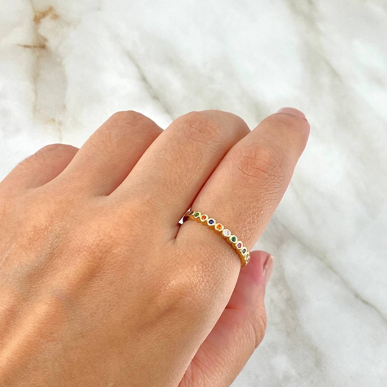 Churumbela Ring Circles 2gr / Size 6 1/2 / Colored Zircons Yellow Gold