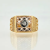 Anillo Sello Incrustado Detallado 5.85gr / T9 3/4 / Tres Oros 18K