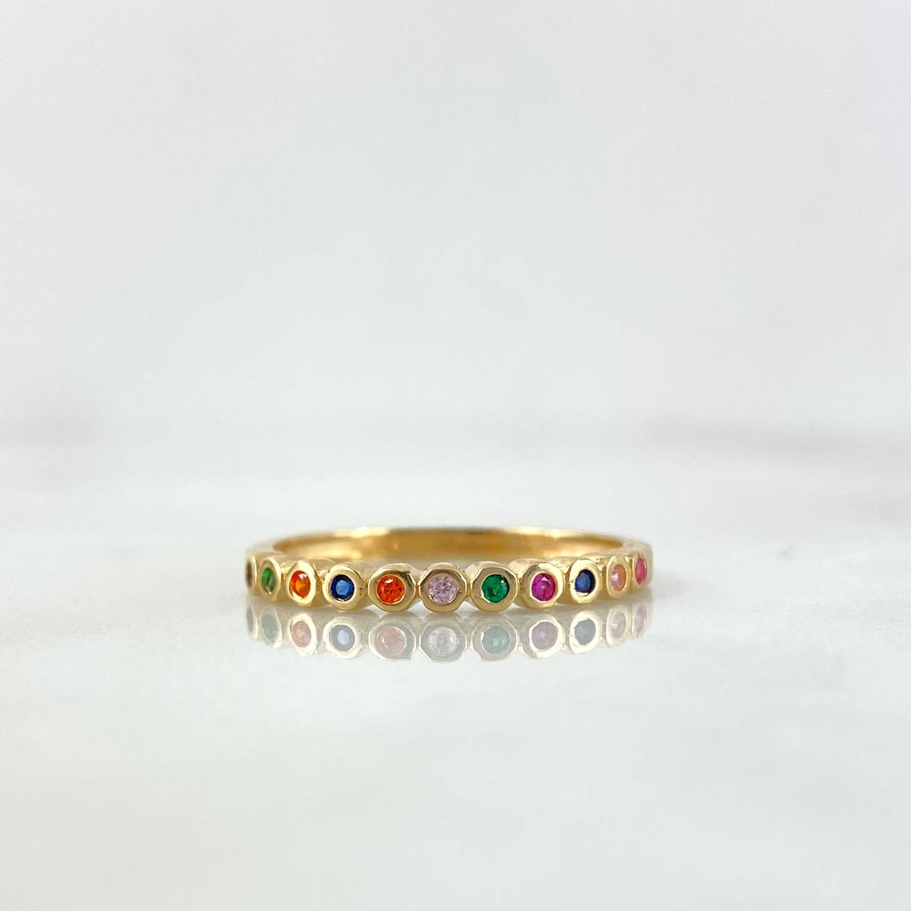 Churumbela Ring Circles 2gr / Size 6 1/2 / Colored Zircons Yellow Gold