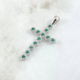 Dije Crúz Tupida 2.95gr / 4.2cm / Circones Blancos Verdes Oro Blanco 18K ©