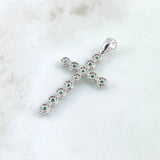 Dije Crúz Tupida 2.95gr / 4.2cm / Circones Blancos Verdes Oro Blanco 18K ©