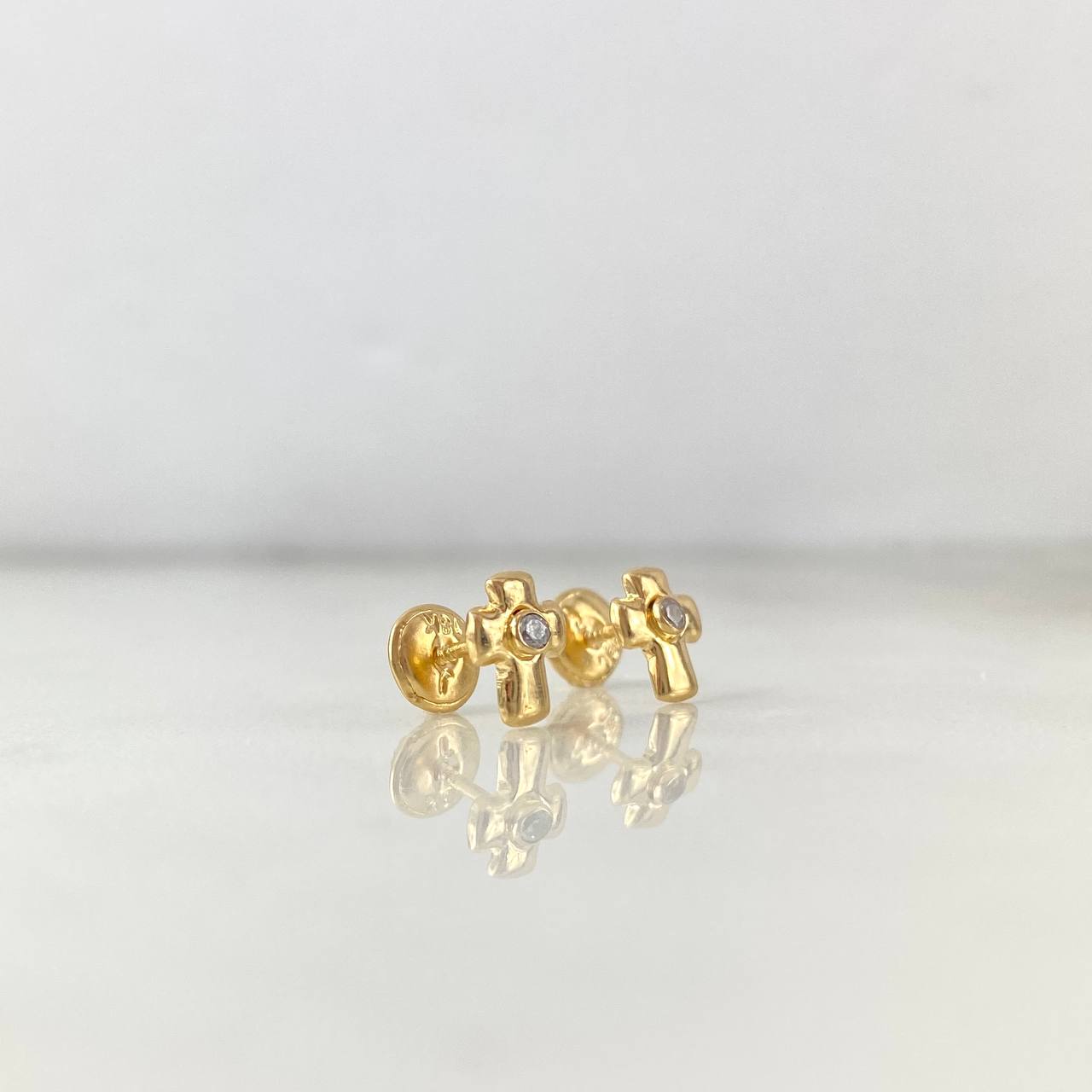 Stud Earrings Cross 0.85gr / White Zircon Yellow Gold