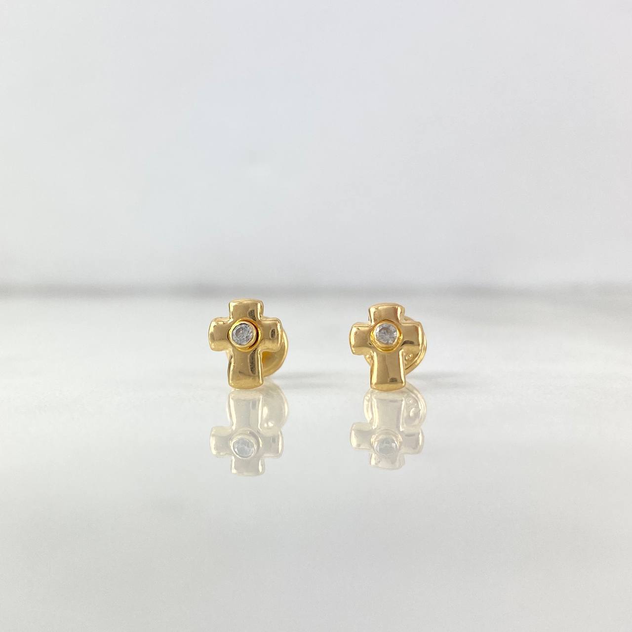 Stud Earrings Cross 0.85gr / White Zircon Yellow Gold