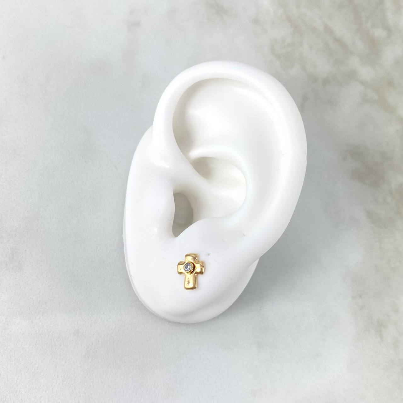 Stud Earrings Cross 0.85gr / White Zircon Yellow Gold