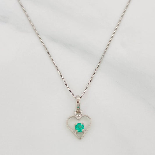 Set Cadena Veneciana + Dije Corazon Esmeralda 0.7pts / 1.35g / 18 in Oro Blanco 18K