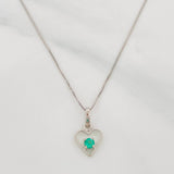 Set Cadena Veneciana + Dije Corazon Esmeralda 0.7pts / 1.65g / 18 in Oro Blanco 18K
