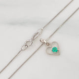 Set Venetian Chain + Heart Emerald Pendant 0.7pts / 1.35g / 18 in White Gold 18K