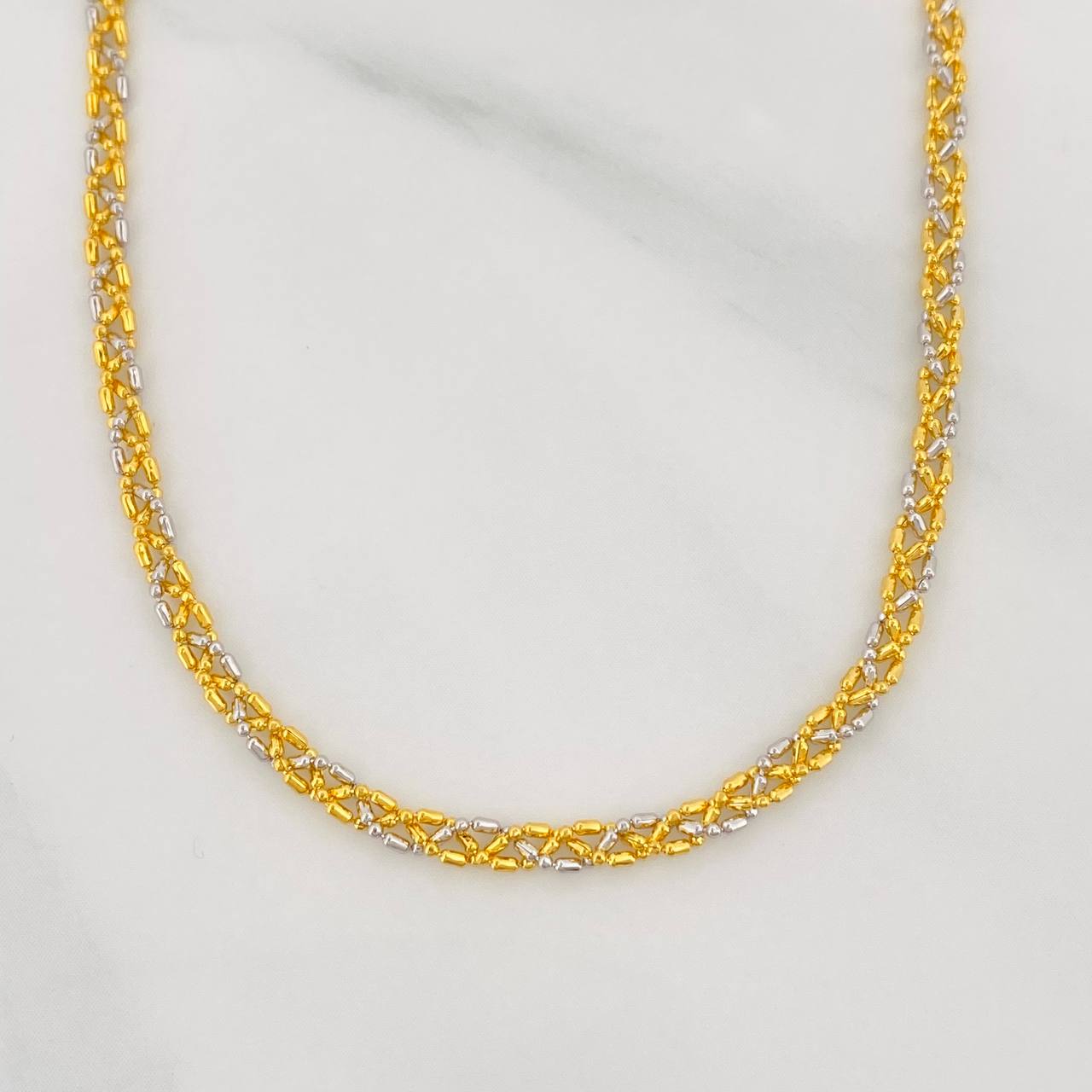 Morse Chain 8.15g / 28 in / 2.4mm Two-Tone Yellow White 18K Gold