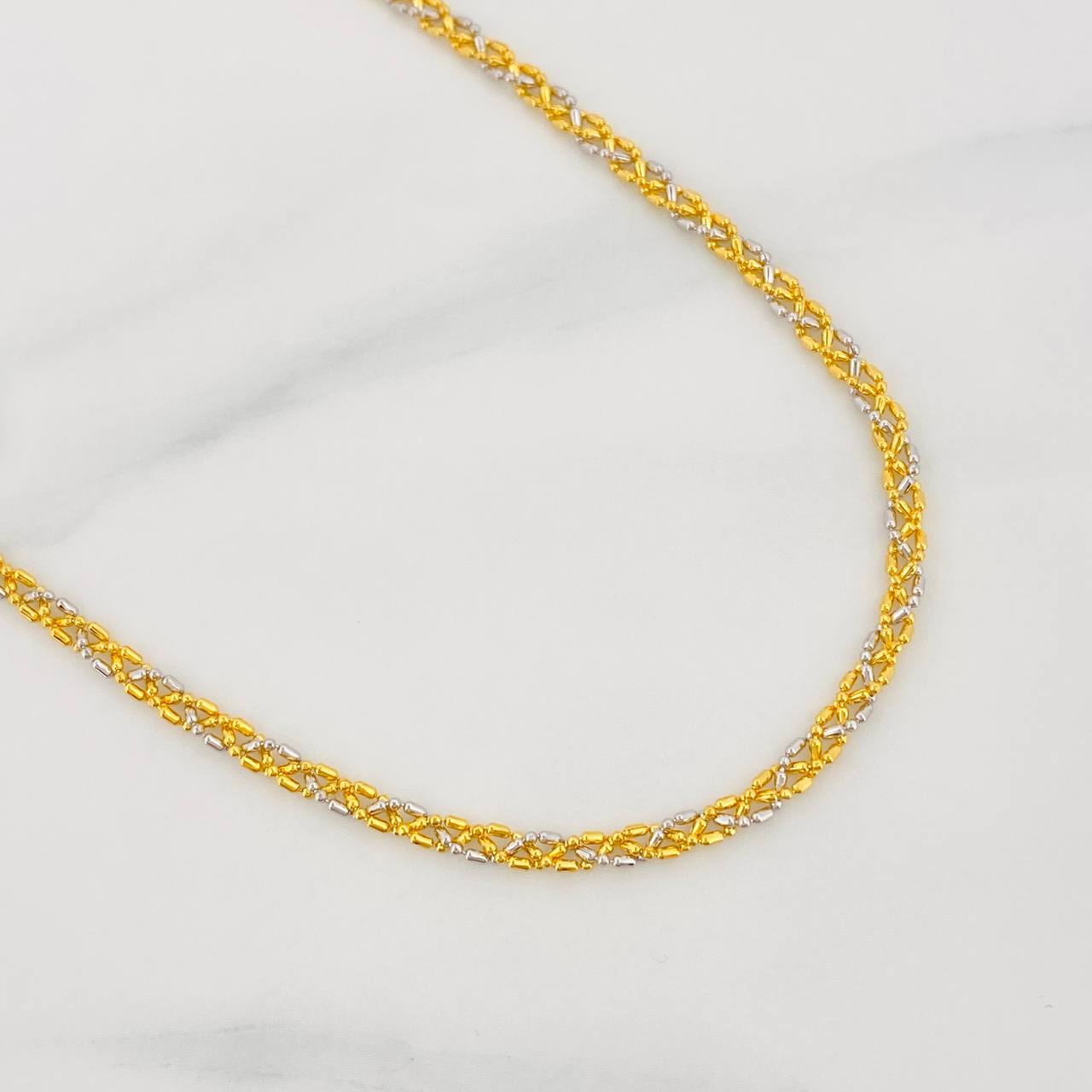 Morse Chain 8.15g / 28 in / 2.4mm Two-Tone Yellow White 18K Gold