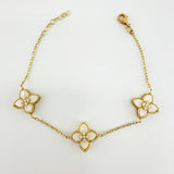 Pulso Aro Seguido Flor Real Nacar Blanco 5.95gr / 7 1/2 in / 14mm Oro Amarillo +4 18K *