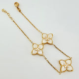 Pulso Aro Seguido Flor Real Nacar Blanco 5.95gr / 7 1/2 in / 14mm Oro Amarillo +4 18K *