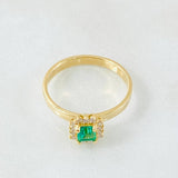 Anillo Solitario Cojin Cuadriculado 2.75gr / T7 / 24pts Diamantes 12pts Esmeralda Oro Amarillo (Joya) ©
