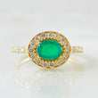 Oval Halo Ring 3.1gr / Size 7 / 52pts Diamonds 40pts Emerald Yellow Gold (Jewel) ©