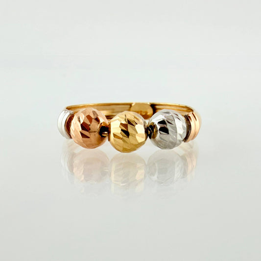 Anillo Trio Bolas Diamantado  1.5gr / T6 1/2 / Tres Oros 18K *