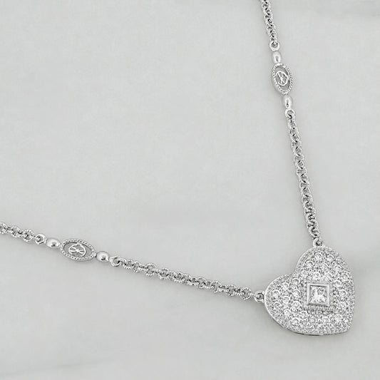 Cadena Aro Seguido Corazon Diamantes 25Pts 8.75g / 16 in / 1.23mm Oro Blanco 18K