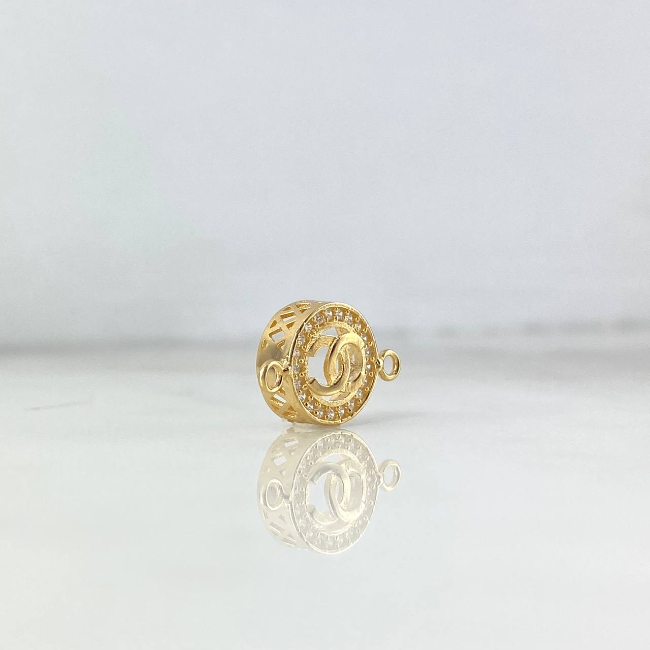 Charm Circle Wave Cross 1.25gr / 1.6cm / White Zircons Yellow Gold