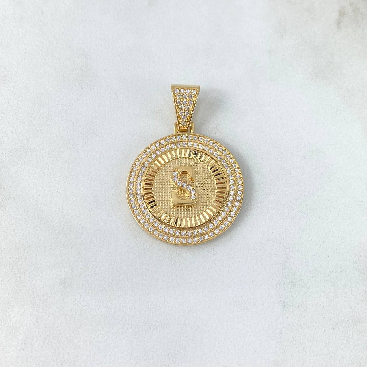 Pendant Letter S Medal 6.95gr / 3.6cm / White Zircons Yellow Gold