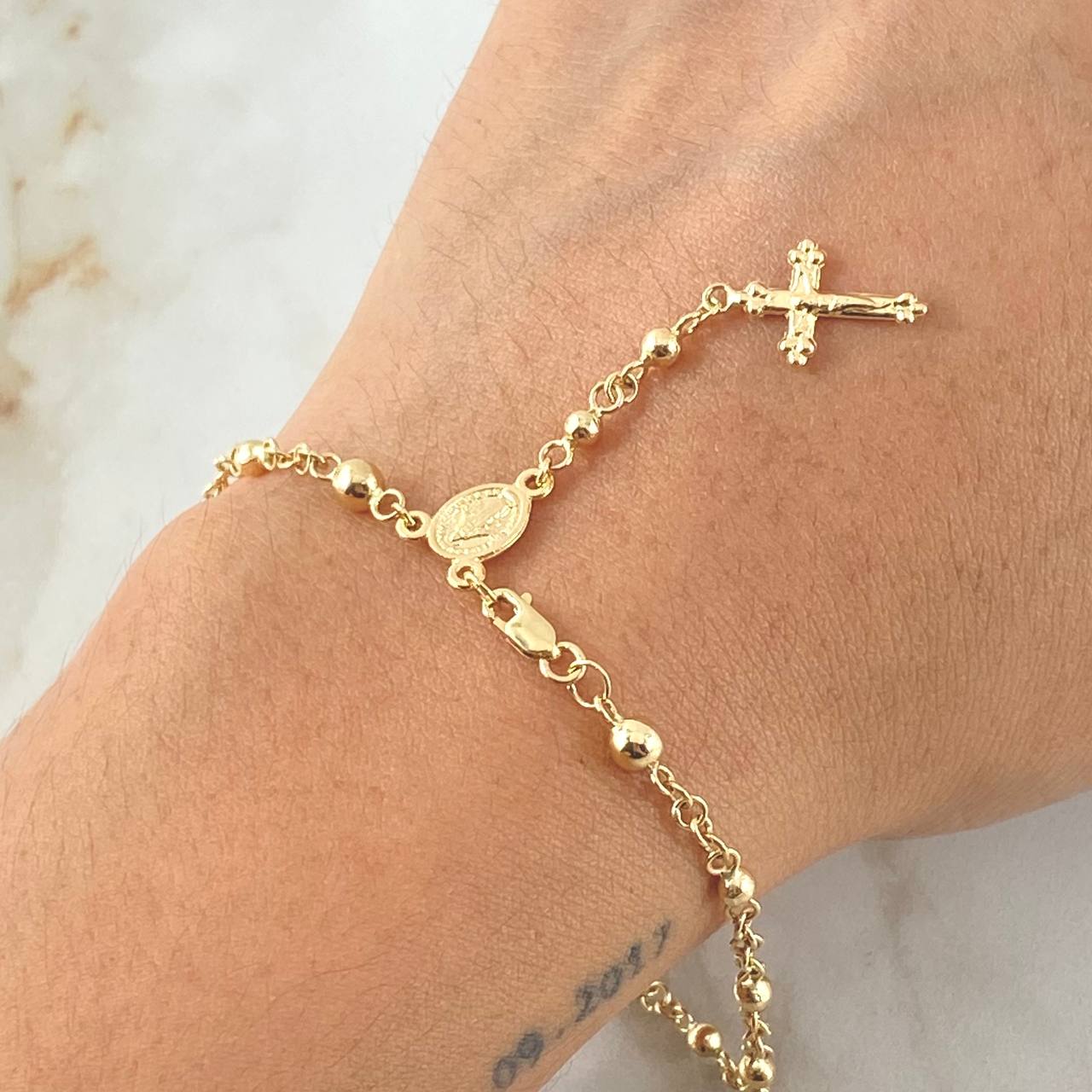 Bracelet Miraculous Virgin Denarius Cross 3.75gr / 7.5in / 18K Gold