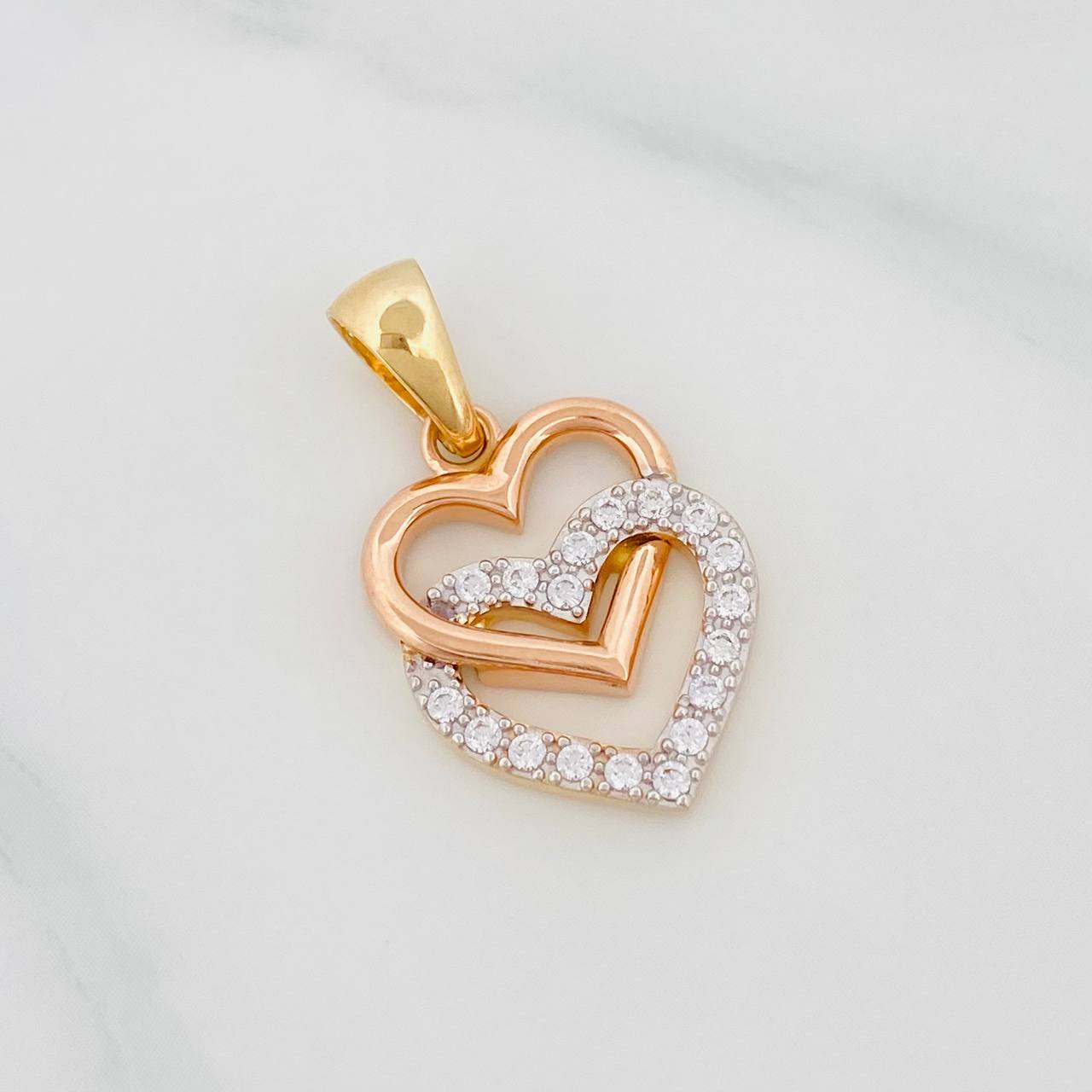 Pendant Hearts 2.45g / 1 in Three Golds 18K