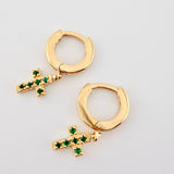 Candongas Cruz Colgante Esmeraldas 19pts 2.6gr / 3/4 in / Oro Amarillo 18K *